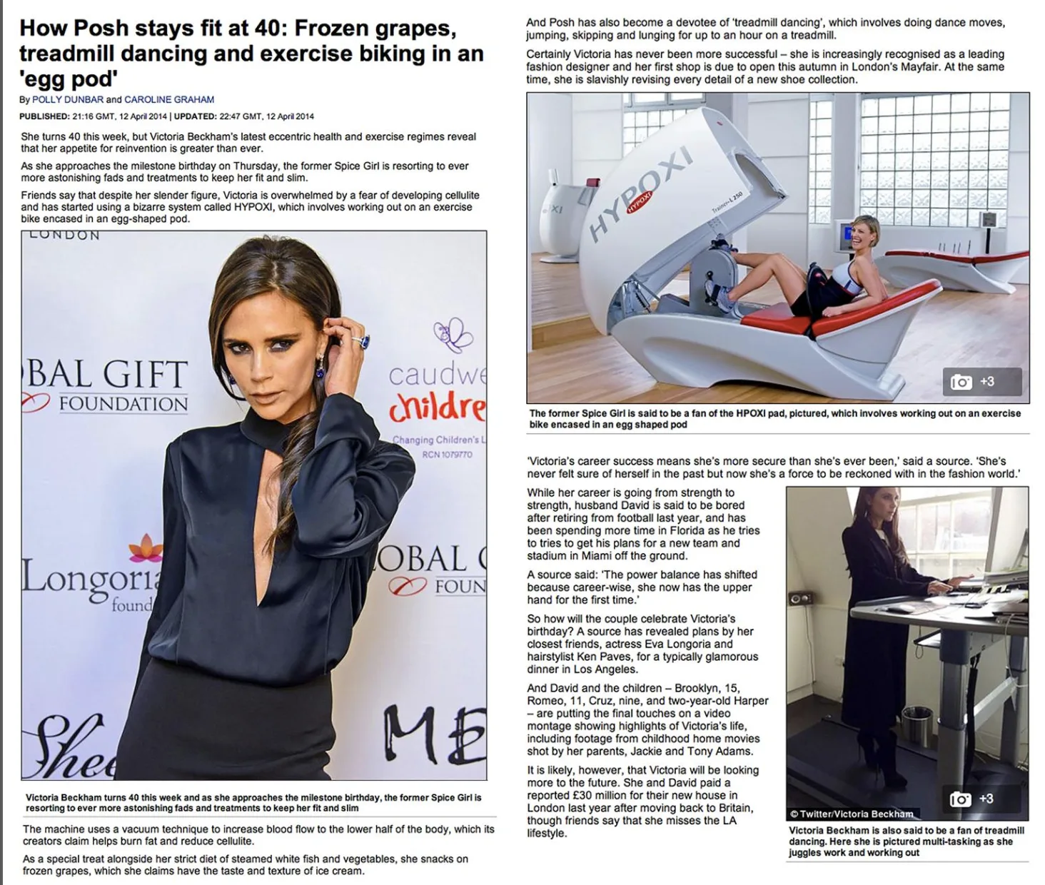 Tidningsartikel om Victoria Beckham som tränar i en HYPOXI-maskin